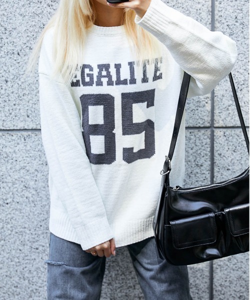 セール】《カレッジロゴ×ナンバリング》レディース モールニット プル