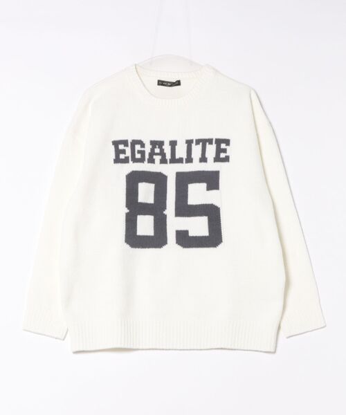 ホワイトニットセーター 長袖 エンブレム付き セール】《カレッジロゴ×ナンバリング》レディース モールニット プル
