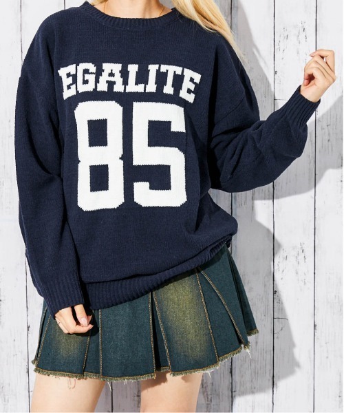 セール】《カレッジロゴ×ナンバリング》レディース モールニット プル