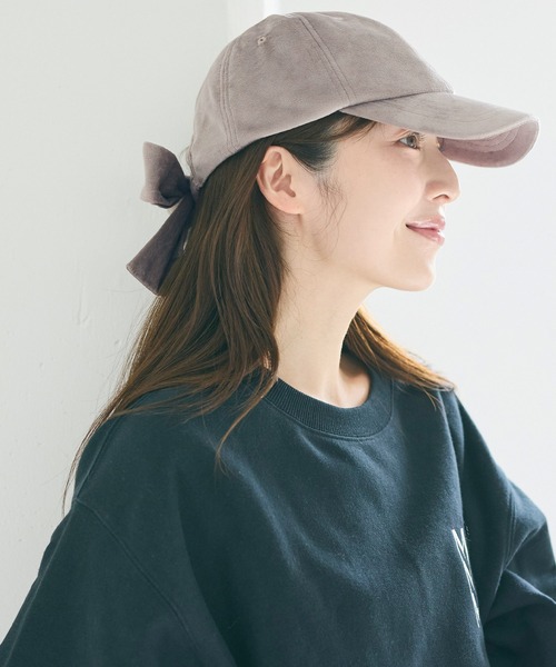 coca（coca）（コカ）の「【WEB限定セール】ベロアリボンキャップ（キャップ・レディース・グレイッシュベージュ/ブラック・ONE SIZE）」の4枚目の写真