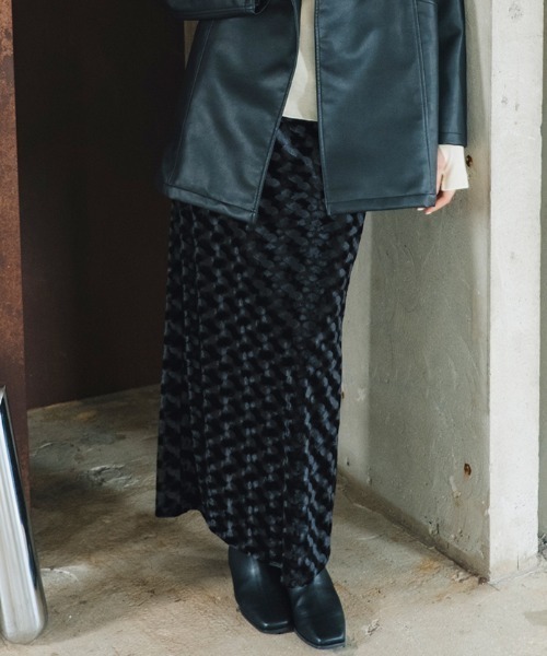 MARTE sahara ベロアロングスカートS Emboss Velour Long Skirt/エンボスベロアロングスカート