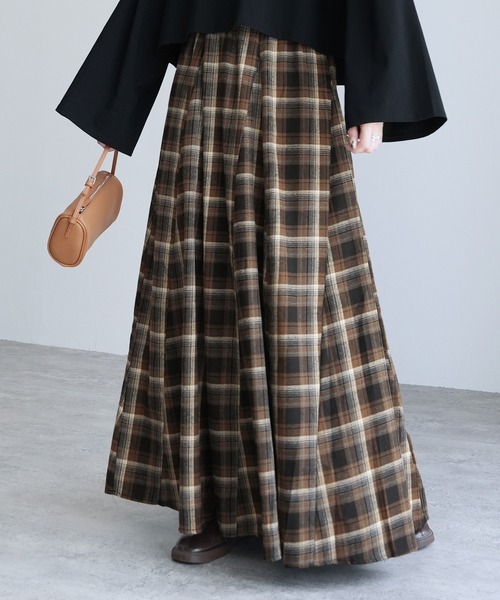 reca（レカ）の「チェックフレアロングスカート（スカート・レディース・ネイビー・FREE）」の2枚目の写真
