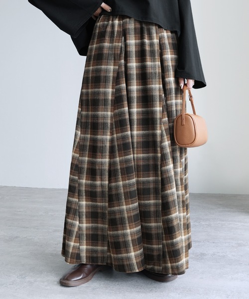 reca（レカ）の「チェックフレアロングスカート（スカート・レディース・ネイビー・FREE）」の3枚目の写真