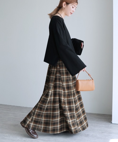 reca（レカ）の「チェックフレアロングスカート（スカート・レディース・ネイビー・FREE）」の6枚目の写真