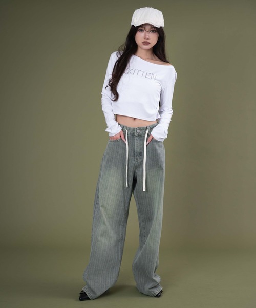 dispark（ディスパーク）の「DISPARK/ドロストストライプブラストデニム（デニムパンツ・レディース・ブラック/インディゴブルー・SMALL/MEDIUM）」の10枚目の写真