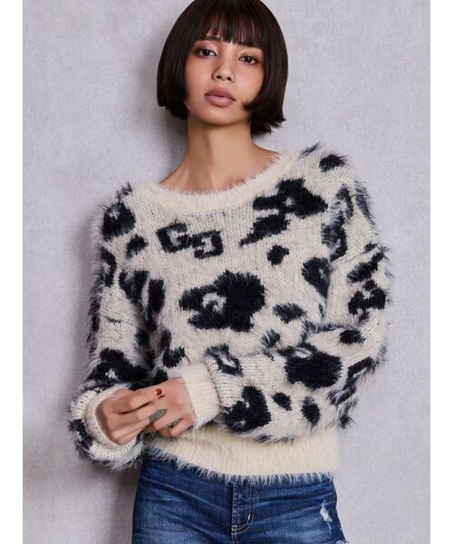 GYDA（ジェイダ）の「GG レオパードシャギーショートニットトップス（ニット/セーター・レディース・ベージュ/ブラック/アイボリー・FREE）」の4枚目の写真