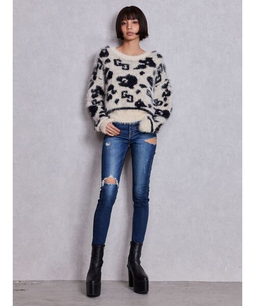 GYDA（ジェイダ）の「GG レオパードシャギーショートニットトップス（ニット/セーター・レディース・ベージュ/ブラック/アイボリー・FREE）」の6枚目の写真