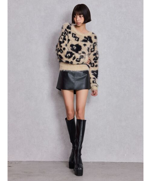 GYDA（ジェイダ）の「GG レオパードシャギーショートニットトップス（ニット/セーター・レディース・ベージュ/ブラック/アイボリー・FREE）」の12枚目の写真