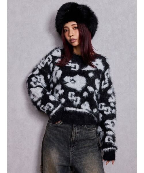 GYDA（ジェイダ）の「GG レオパードシャギーショートニットトップス（ニット/セーター・レディース・ベージュ/ブラック/アイボリー・FREE）」の14枚目の写真