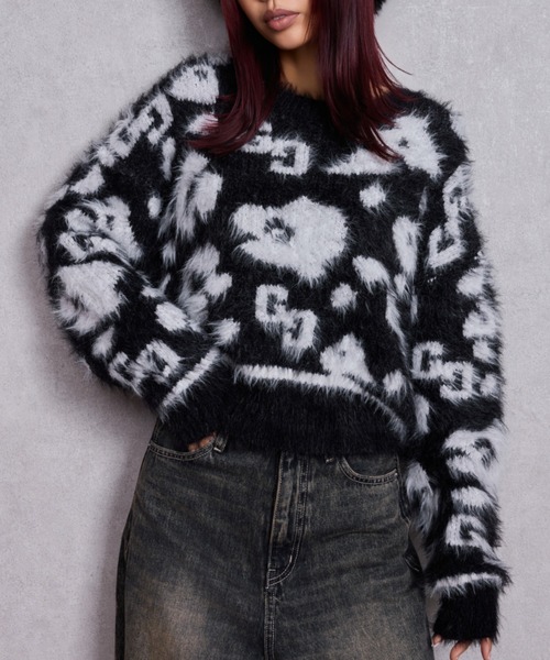 GG レオパードシャギーショートニットトップス（ニット/セーター