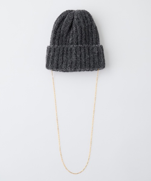 CLIPPER CASUALS（クリッパーカジュアル）の「【forksy.】【CLIPPER / クリッパー】ゴールドチェーン付ニット帽（ニットキャップ/ビーニー・レディース・ブラック/ホワイト/ライトグレー/チャコール・FREE）」の4枚目の写真