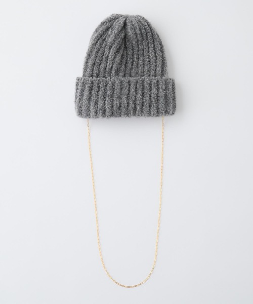 CLIPPER CASUALS（クリッパーカジュアル）の「【forksy.】【CLIPPER / クリッパー】ゴールドチェーン付ニット帽（ニットキャップ/ビーニー・レディース・ブラック/ホワイト/ライトグレー/チャコール・FREE）」の3枚目の写真
