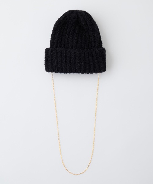CLIPPER CASUALS（クリッパーカジュアル）の「【forksy.】【CLIPPER / クリッパー】ゴールドチェーン付ニット帽（ニットキャップ/ビーニー・レディース・ブラック/ホワイト/ライトグレー/チャコール・FREE）」の2枚目の写真