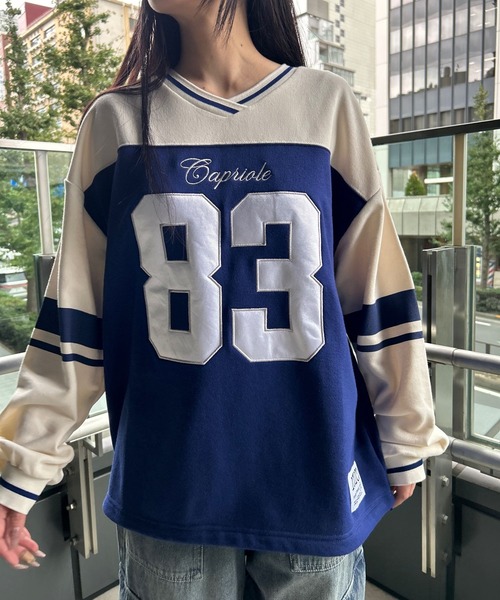 repipi armario(レピピ アルマリオ)の「フットボールルーズスウェット(スウェット・キッズ・ブラック×ホワイト/ホワイト×ネイビー/カモフラージュ・MEDIUM/SMALL/LARGE)」の2枚目の写真