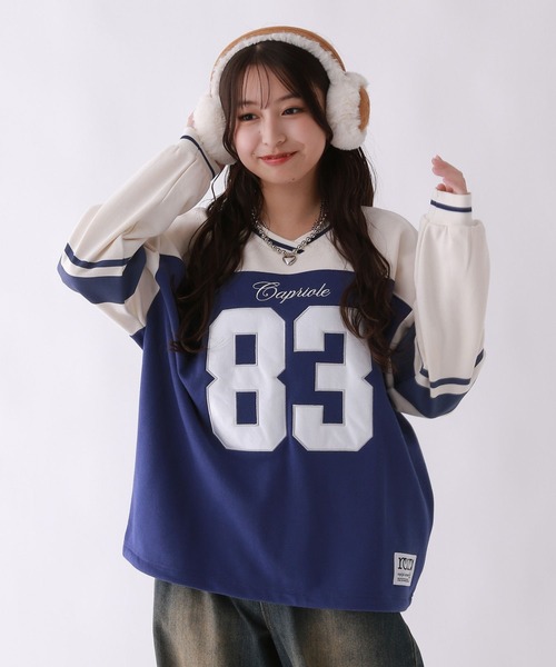 repipi armario(レピピ アルマリオ)の「フットボールルーズスウェット(スウェット・キッズ・ブラック×ホワイト/ホワイト×ネイビー/カモフラージュ・MEDIUM/SMALL/LARGE)」の8枚目の写真