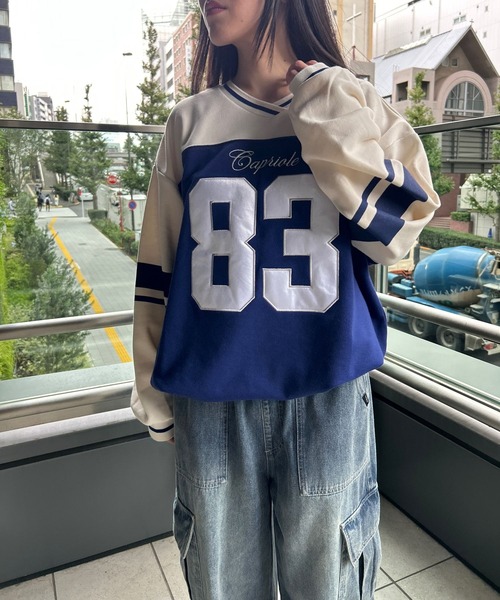 repipi armario(レピピ アルマリオ)の「フットボールルーズスウェット(スウェット・キッズ・ブラック×ホワイト/ホワイト×ネイビー/カモフラージュ・MEDIUM/SMALL/LARGE)」の4枚目の写真