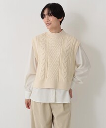 MAYDI ケーブル編みニットベスト アイボリー Uサイズ SALE 50%OFF】[441130]mao made(マオメイド) JAPAN KNIT BIG CABLE