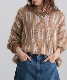 Soiunique | フェザー切替ゆったりサイズ総柄ニット　［Soiunique］(ニット/セーター)