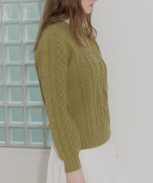 GIUNON（ジウノン）の「plump cable knit tops / プランプケーブルニットトップス（ニット/セーター・レディース・グレー/アイボリー/グリーン・FREE）」の4枚目の写真