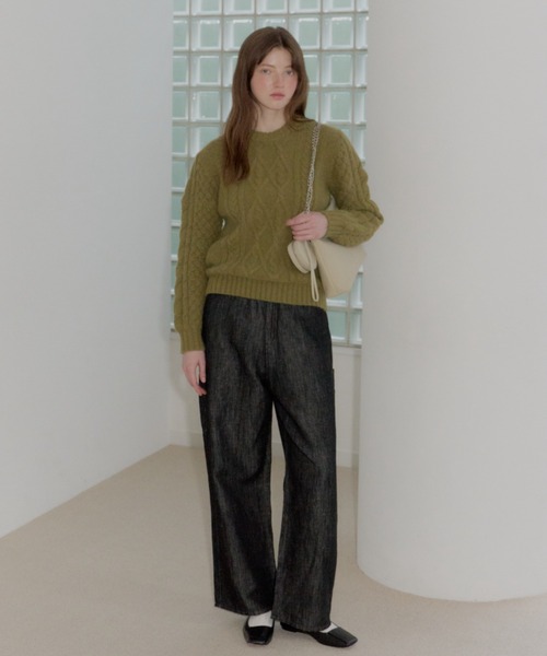 GIUNON（ジウノン）の「plump cable knit tops / プランプケーブルニットトップス（ニット/セーター・レディース・グレー/アイボリー/グリーン・FREE）」の7枚目の写真