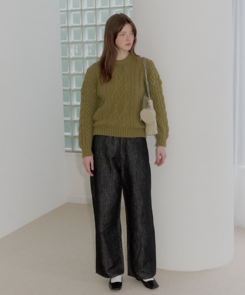 GIUNON（ジウノン）の「plump cable knit tops / プランプケーブルニットトップス（ニット/セーター・レディース・グレー/アイボリー/グリーン・FREE）」の9枚目の写真