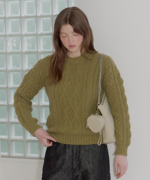 GIUNON（ジウノン）の「plump cable knit tops / プランプケーブルニットトップス（ニット/セーター・レディース・グレー/アイボリー/グリーン・FREE）」の10枚目の写真