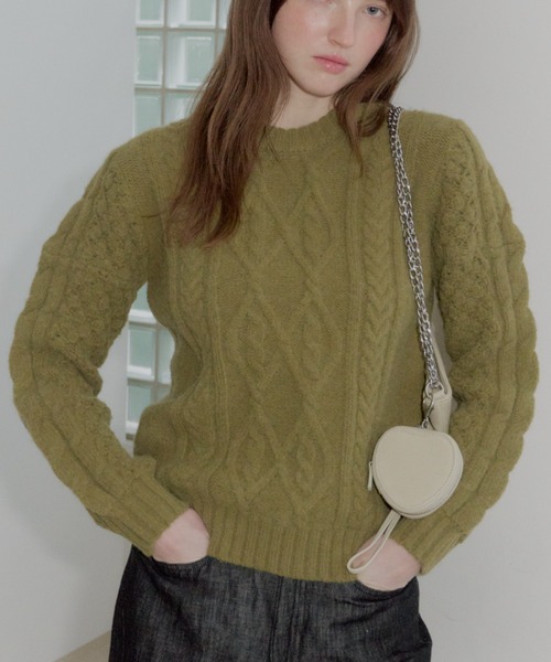 GIUNON（ジウノン）の「plump cable knit tops / プランプケーブルニットトップス（ニット/セーター・レディース・グレー/アイボリー/グリーン・FREE）」の8枚目の写真