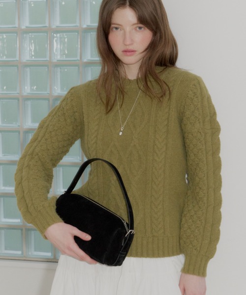GIUNON（ジウノン）の「plump cable knit tops / プランプケーブルニットトップス（ニット/セーター・レディース・グレー/アイボリー/グリーン・FREE）」の5枚目の写真