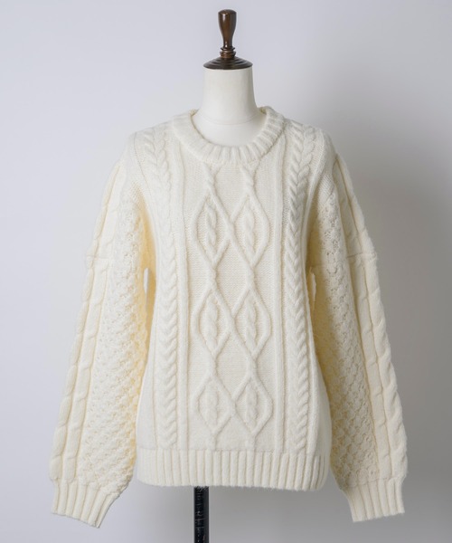 GIUNON（ジウノン）の「plump cable knit tops / プランプケーブルニットトップス（ニット/セーター・レディース・グレー/アイボリー/グリーン・FREE）」の13枚目の写真