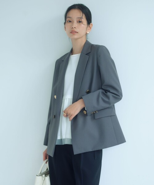 green label relaxing（グリーンレーベルリラクシング）の「［size SHORTあり］Greed グリード ダブル ジャケット ウォッシャブル（テーラードジャケット・レディース・グレー/ネイビー・SHORT/36/38/40）」の2枚目の写真