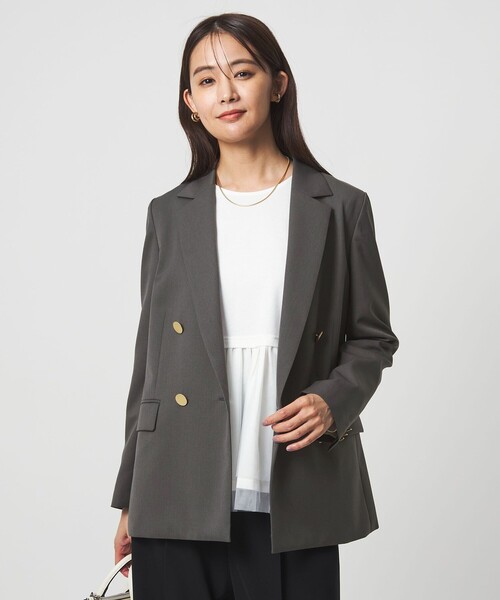 green label relaxing（グリーンレーベルリラクシング）の「［size SHORTあり］Greed グリード ダブル ジャケット ウォッシャブル（テーラードジャケット・レディース・グレー/ネイビー・SHORT/36/38/40）」の4枚目の写真