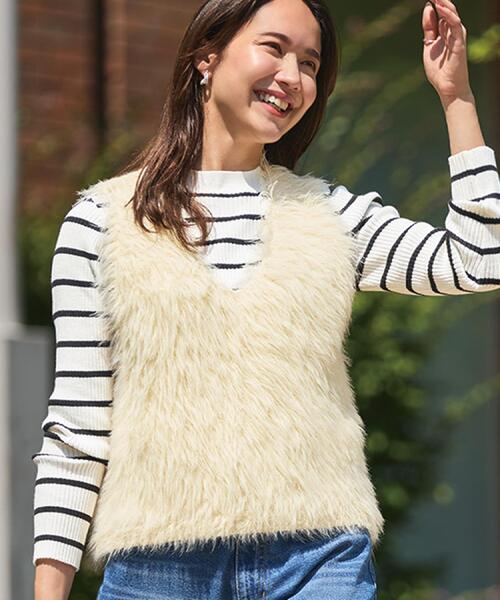 DRESKIP(ドレスキップ)の「【高レビュー/2点セット】着るだけでコーデが決まる フェザーニットベスト×リブニット(その他トップス・レディース・チャコールグレー/ナチュラル/ブラウン系/アイボリー・04/03/02/01)」の5枚目の写真