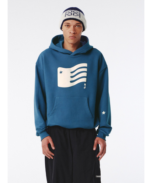 Kijun（キジュン）の「Flag Hoodie UNISEX Dusty Blue（パーカー・レディース・その他・SMALL）」の2枚目の写真