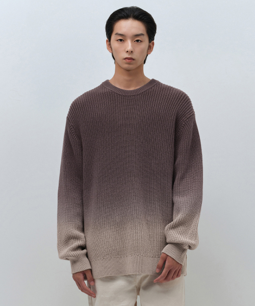 Gradient rib crew neck knit [brown]