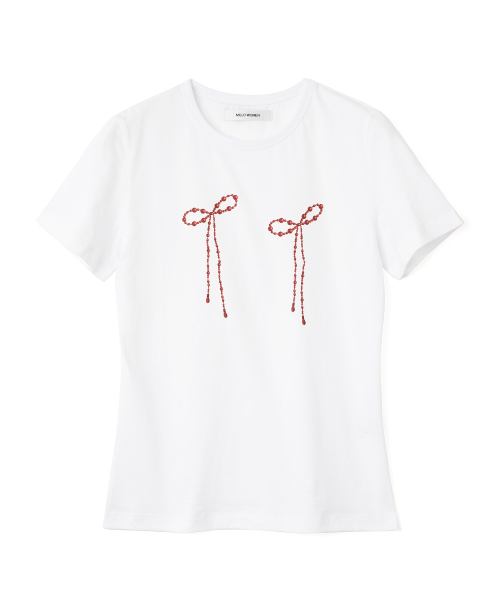 MILLO WOMEN（ミロウーマン）の「パールリボンTシャツ [ピュアホワイト]（Tシャツ/カットソー・レディース・その他・FREE）」の2枚目の写真
