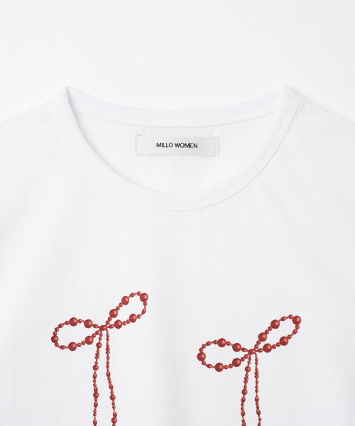 MILLO WOMEN（ミロウーマン）の「パールリボンTシャツ [ピュアホワイト]（Tシャツ/カットソー・レディース・その他・FREE）」の4枚目の写真