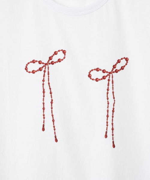 MILLO WOMEN（ミロウーマン）の「パールリボンTシャツ [ピュアホワイト]（Tシャツ/カットソー・レディース・その他・FREE）」の5枚目の写真
