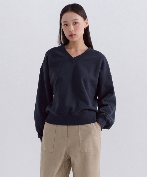 セール】ウィメンズオーバーサイズVネックスウェットシャツ[ネイビー