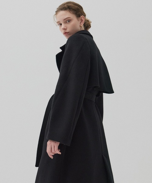 PUBLIC TOKYO 黒ロングコート ウール アシメ オーバーヨークコート アシメオーバーヨークコート【SUPER140×ファインメリノ／LAMBS WOOL