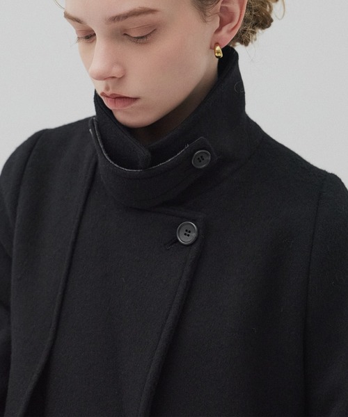 アシメオーバーヨークコート2 ブラック for WOMEN's アシメオーバーヨークコート COLOR：BLACK/IVORY/MINT