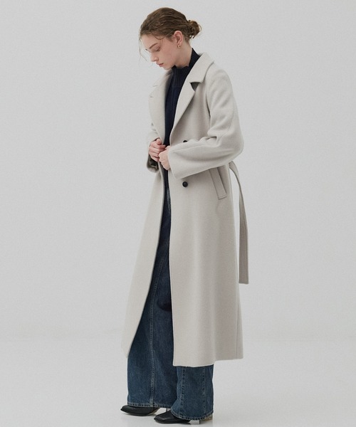 PUBLIC TOKYO（パブリックトウキョウ）の「【残りわずか・再入荷なし】SUPER140×ファインメリノ＊アシメオーバーヨークコート（ステンカラーコート・レディース・ヘザーグレー/アイボリー/ブラック/ミント・1/2）」の20枚目の写真