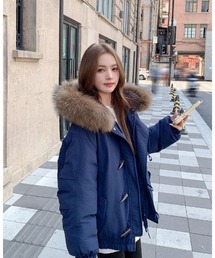 ダウンジャケット/コート（ブルー・ネイビー/青色系・フェイクファー