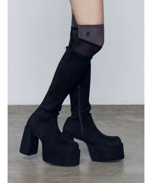 EMODA（エモダ）の「レイヤードシアーニーハイソックス（ソックス/靴下・レディース・ブラック/グレー・FREE）」の3枚目の写真