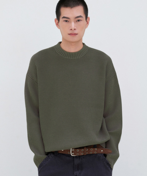 LEIRE（ルアール）の「ソフトテクスチャーラウンドニット [カーキ]（ニット/セーター・メンズ・その他・MEDIUM/LARGE/X-LARGE）」の2枚目の写真