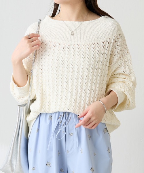 COLLAGE GALLARDAGALANTE(コラージュガリャルダガランテ)の「レースステッチニット(ニット/セーター・レディース・オフホワイト/イエロー・FREE)」の4枚目の写真
