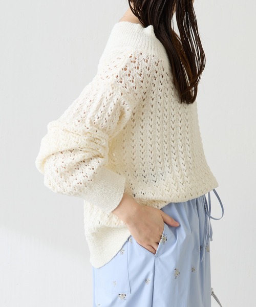 COLLAGE GALLARDAGALANTE(コラージュガリャルダガランテ)の「レースステッチニット(ニット/セーター・レディース・オフホワイト/イエロー・FREE)」の7枚目の写真