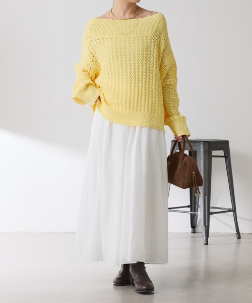 COLLAGE GALLARDAGALANTE(コラージュガリャルダガランテ)の「レースステッチニット(ニット/セーター・レディース・オフホワイト/イエロー・FREE)」の11枚目の写真