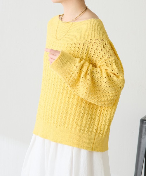 COLLAGE GALLARDAGALANTE(コラージュガリャルダガランテ)の「レースステッチニット(ニット/セーター・レディース・オフホワイト/イエロー・FREE)」の13枚目の写真