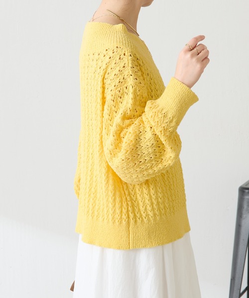 COLLAGE GALLARDAGALANTE(コラージュガリャルダガランテ)の「レースステッチニット(ニット/セーター・レディース・オフホワイト/イエロー・FREE)」の15枚目の写真