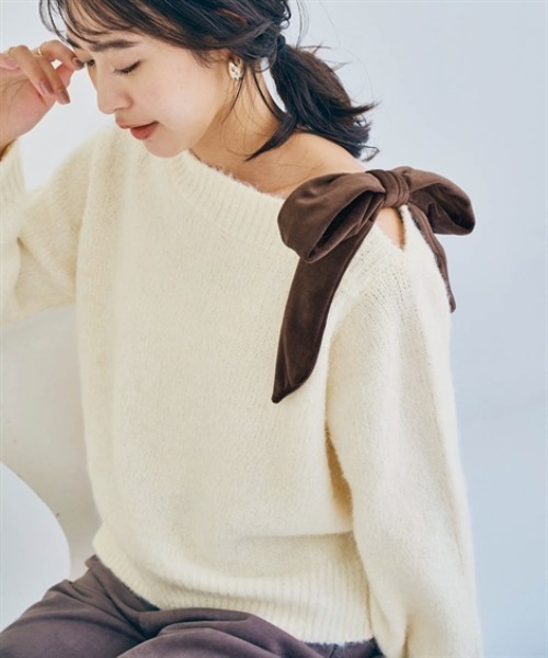 nissen（ニッセン）の「肩リボンニットトップス（ニット/セーター